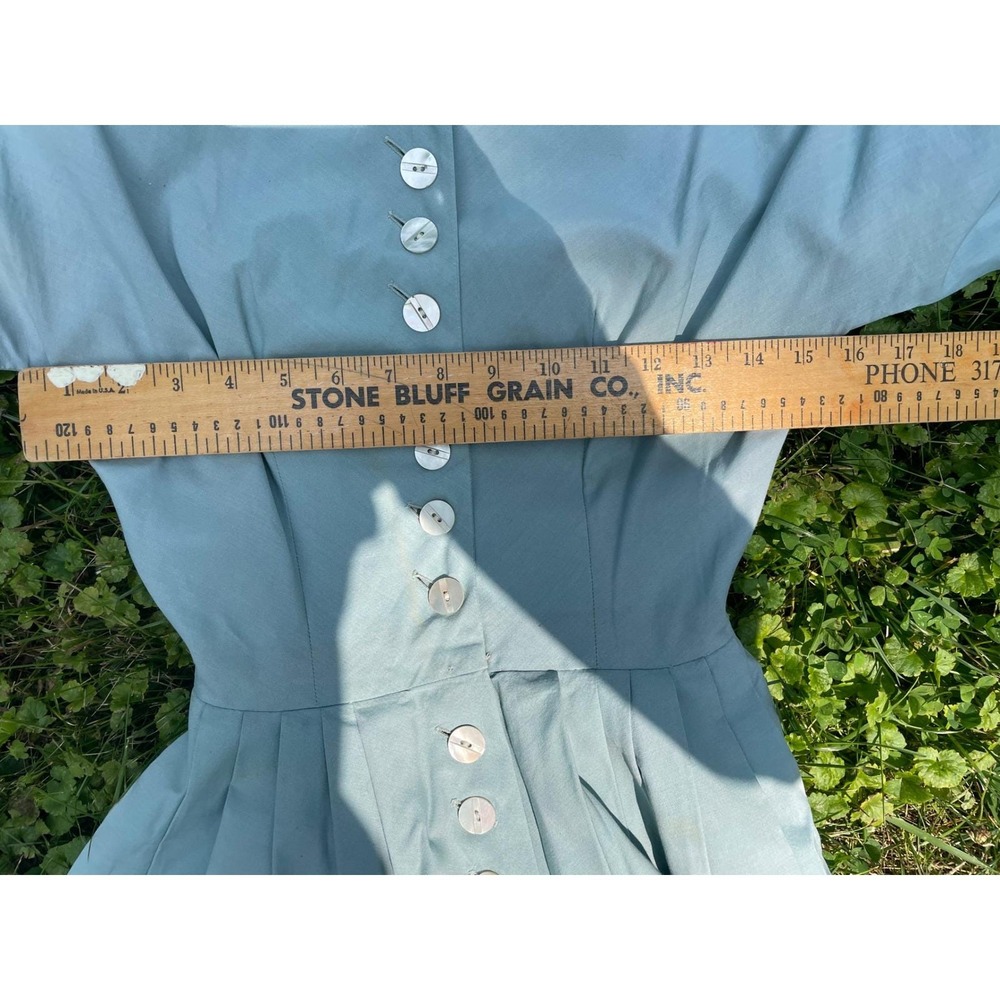 Vintage‎ 50s Seafoam Blue Portrait Collar Dress. Bow Tulle Crinoline Fair - Picture 9 of 11